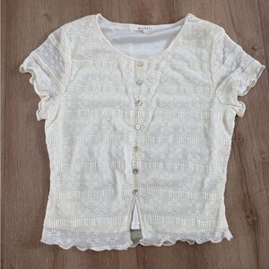 Textured Lace Button-Front Women's Top — Cream Size Medium